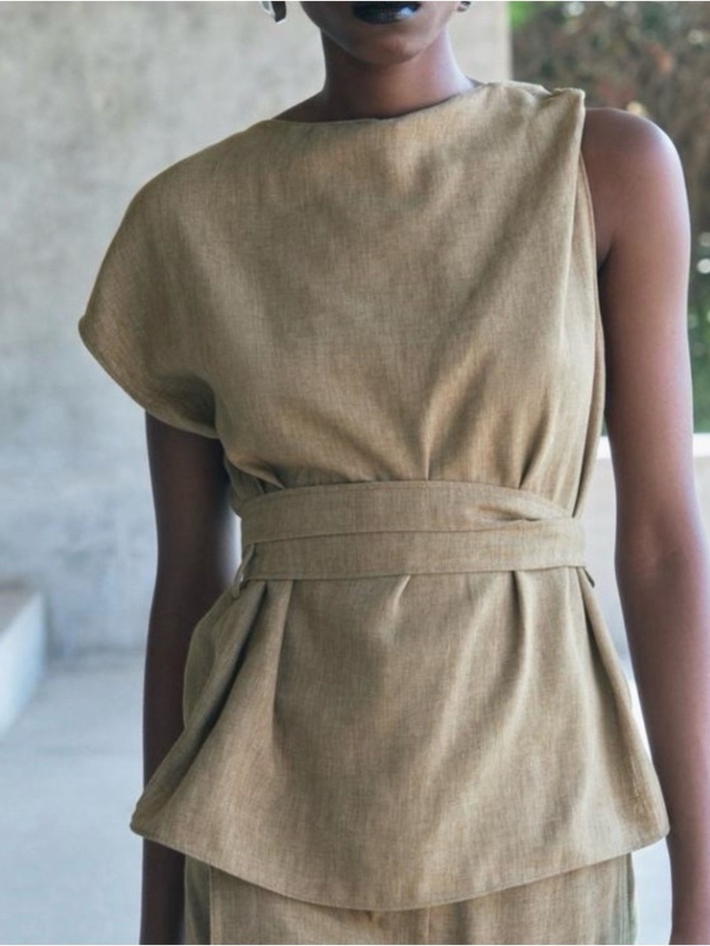 Zara Sleeveless Belted Peplum Top with Boat Neck